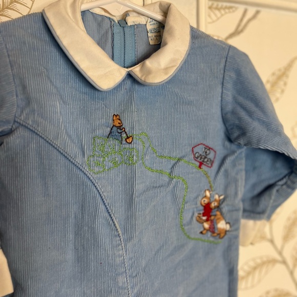 Vintage Peter Rabbit Blue Corduroy Romper with Embroidery - Picture 4 of 10